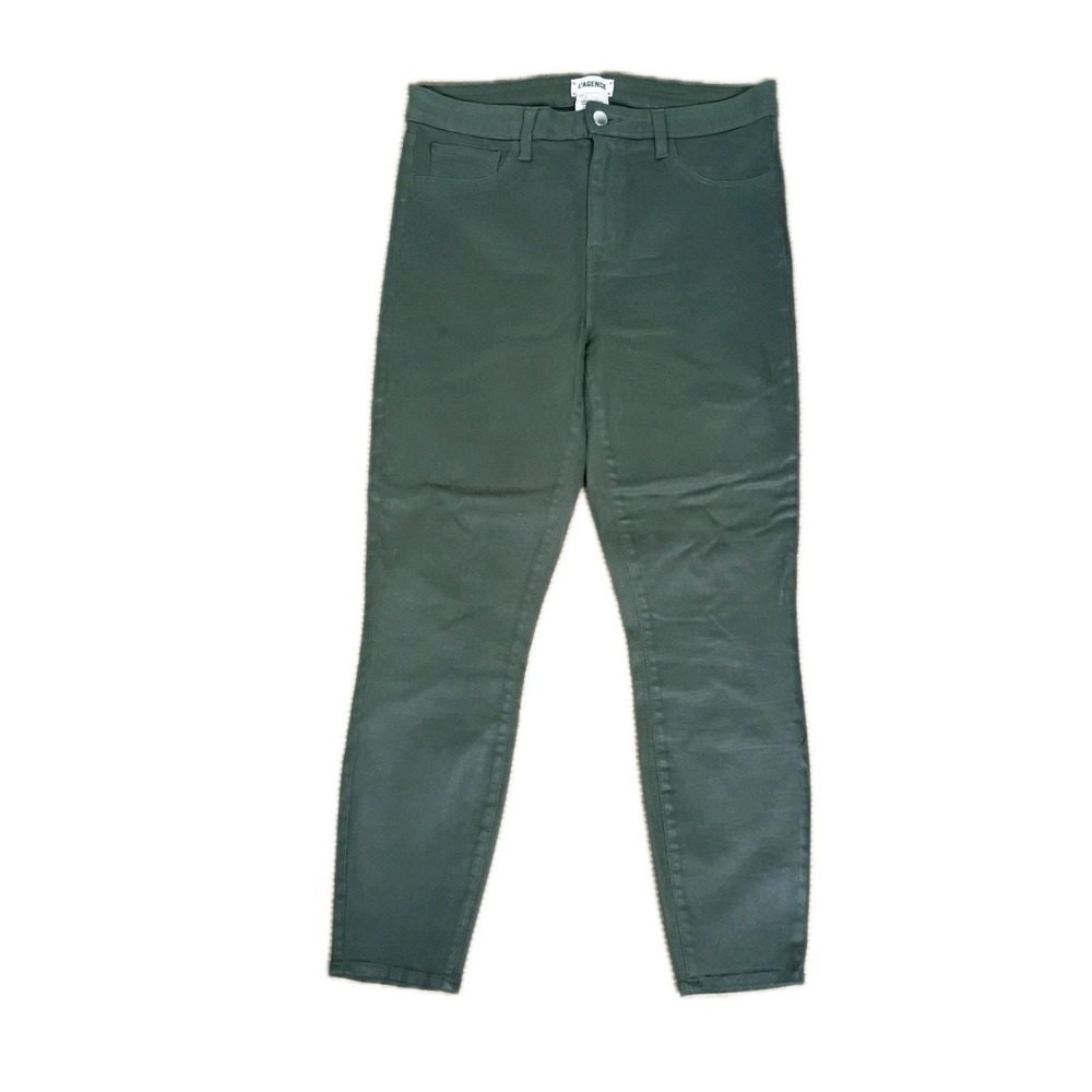 L'Agence Cotton Margot Skinny High Rise Cropped Slim Jeans 31 Army‎ Coated Green